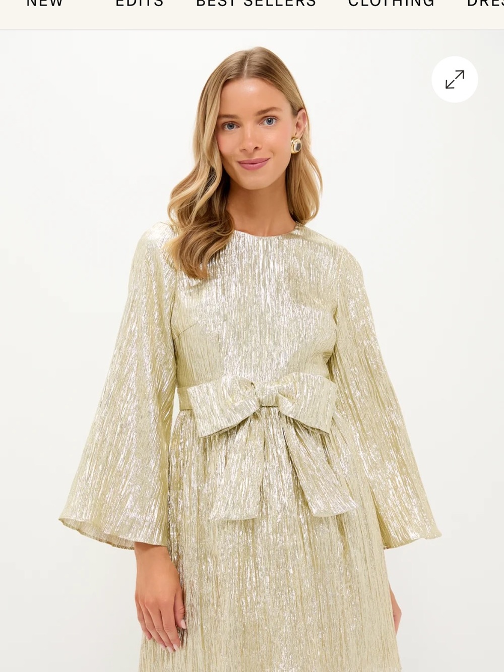 Tuckernuck Metallic Gold Bow-Front Mini Dress